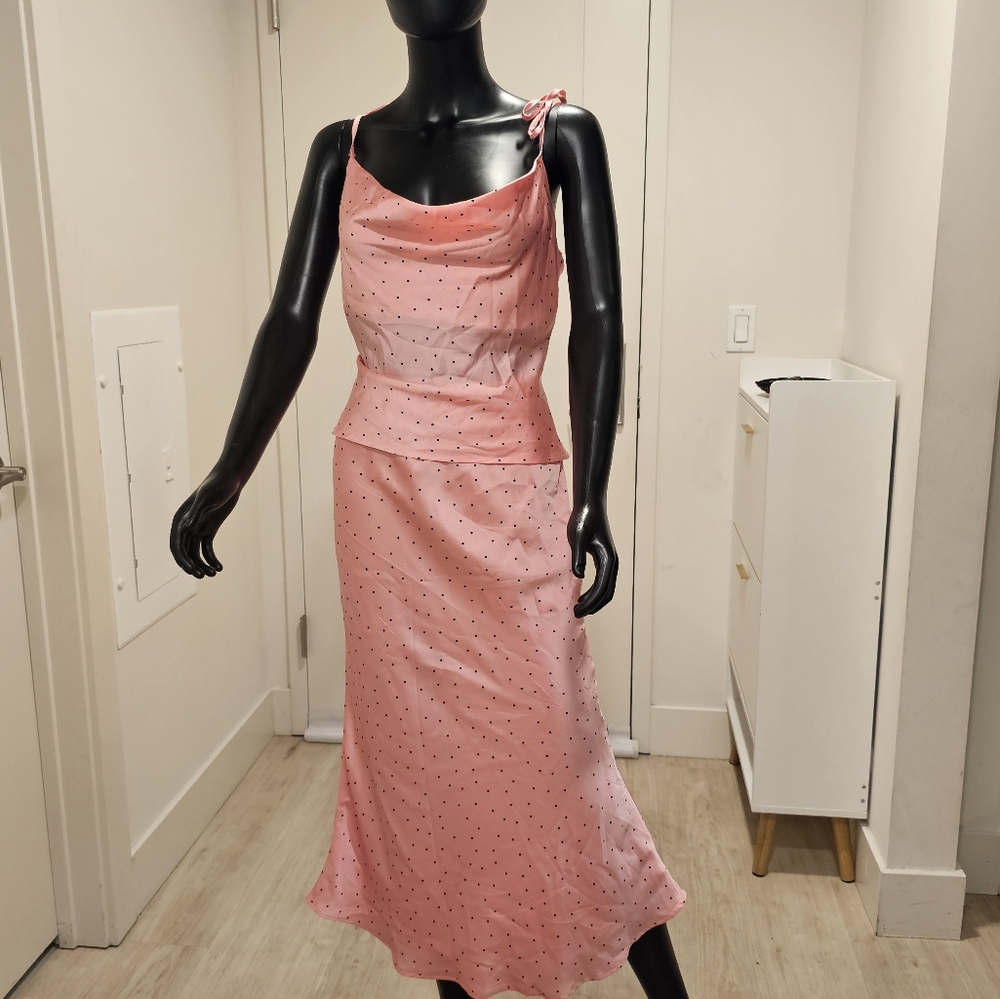 Elegant Pink Polka Dot Skirt Set
